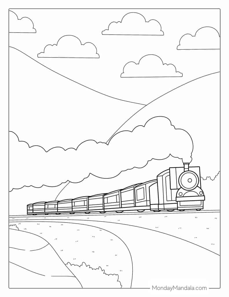 Train coloring pages free pdf printables