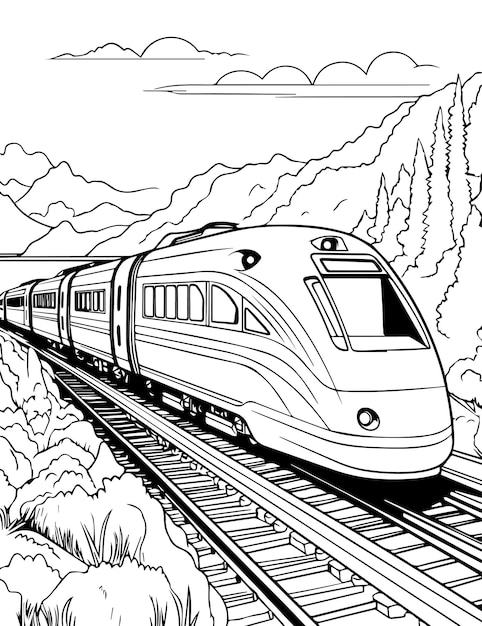 Premium vector future cosmic train coloring page