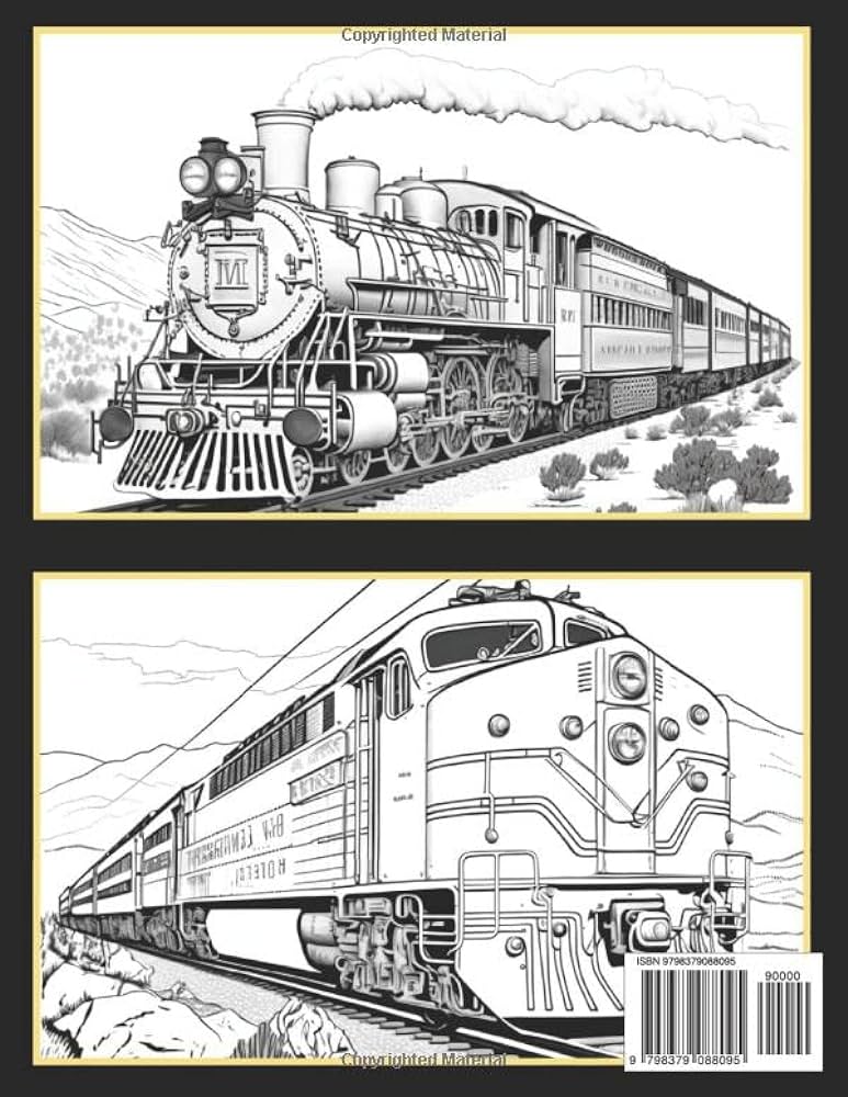 Trains coloring book pages of steam engines railroad transport history american desert and canyon landscapes stress relief and relaxation for kids and adults large print illustrations by clayton paul