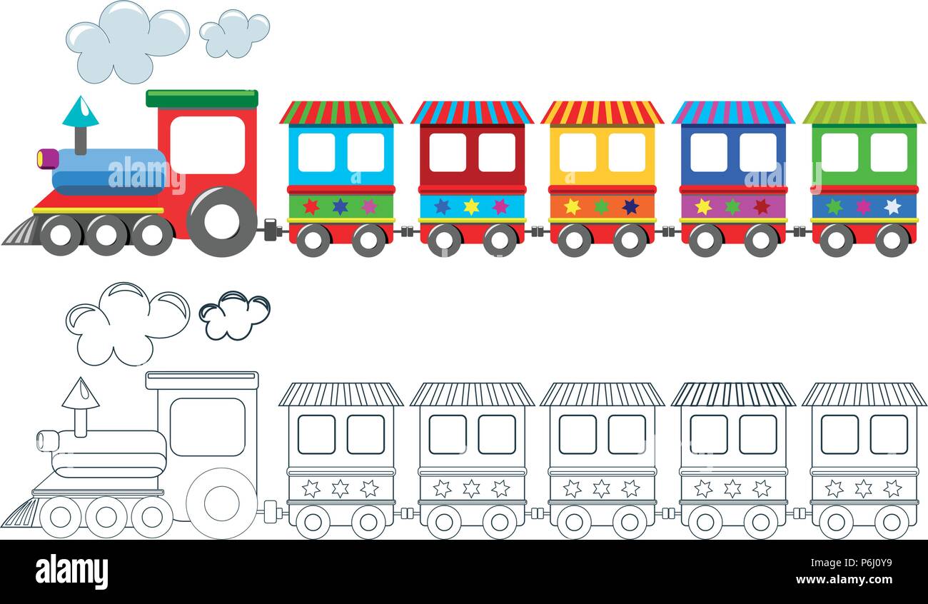 Printable coloring page for children featuring colorful train isolated stock vector image art