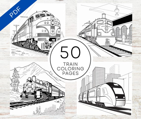 Kdp interior train coloring pages x printable pdf canva template kids coloring book mercial use activity book