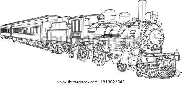 Realistic steam train sketch template cartoon stock vector royalty free