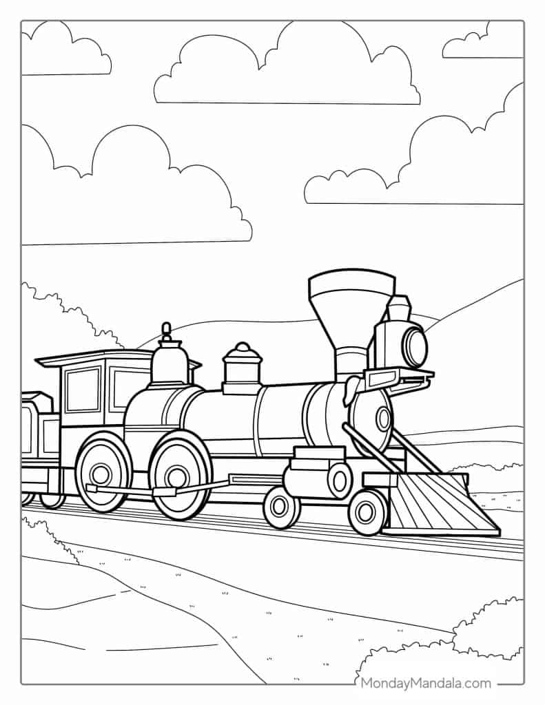 Train coloring pages free pdf printables