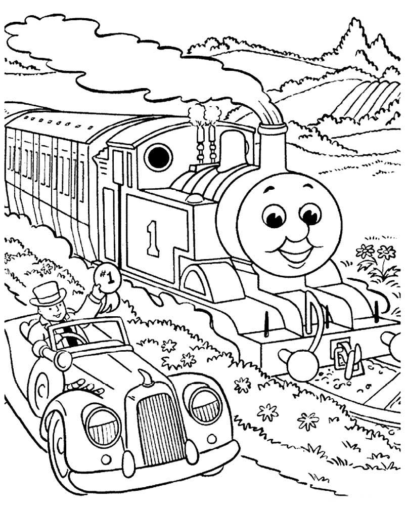 Thomas on the railroad tracks coloring page