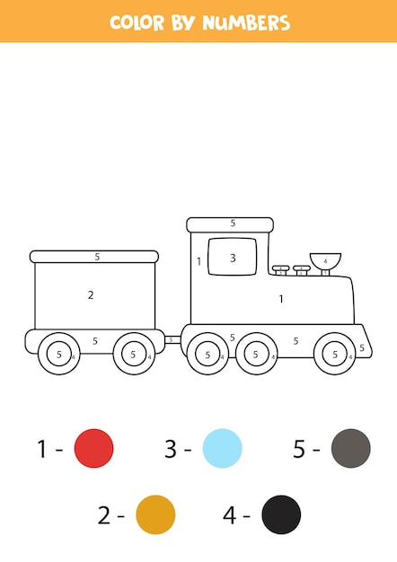 Premium vector coloring page with cartoon train color by numbers math game for kids