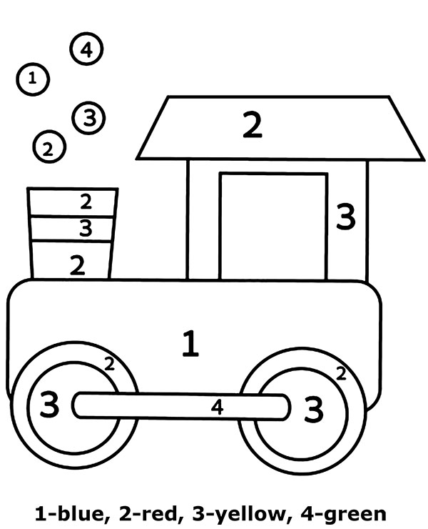 Educational printables for children color by numbers toy train