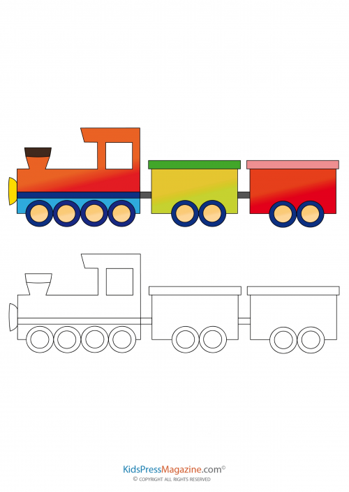 Train coloring page with colored reference