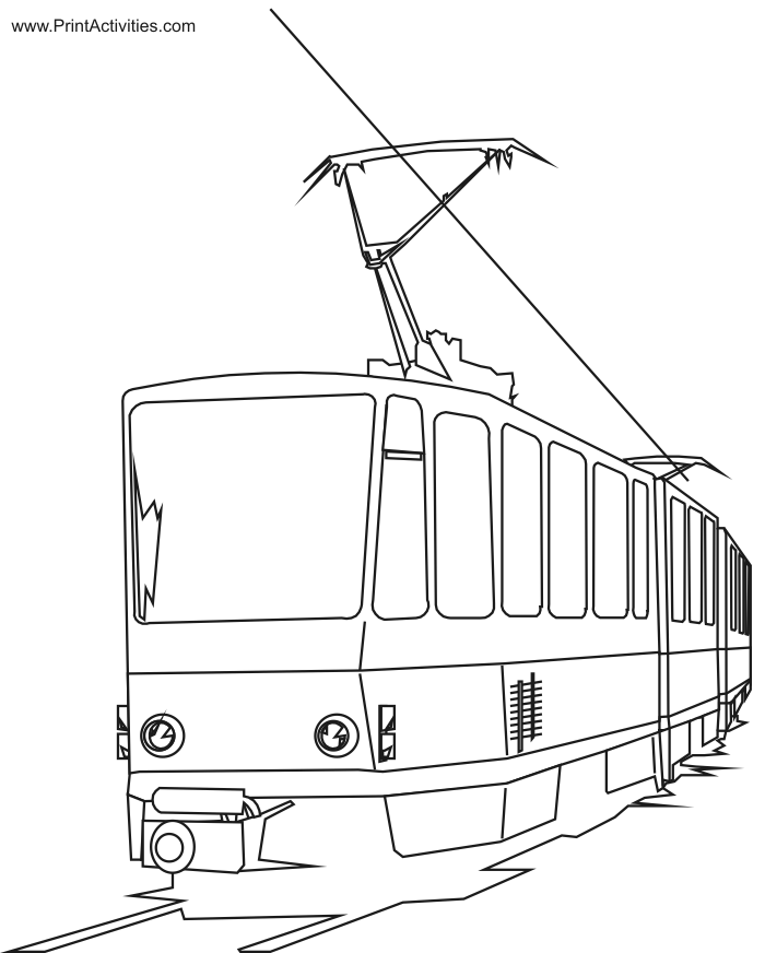 Electric train coloring page cartoon passenger car cat