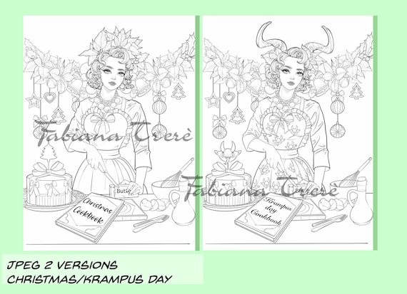 Christmas krampus day coloring page adult coloring book line art princess digital stamp instant download coloring page for adults