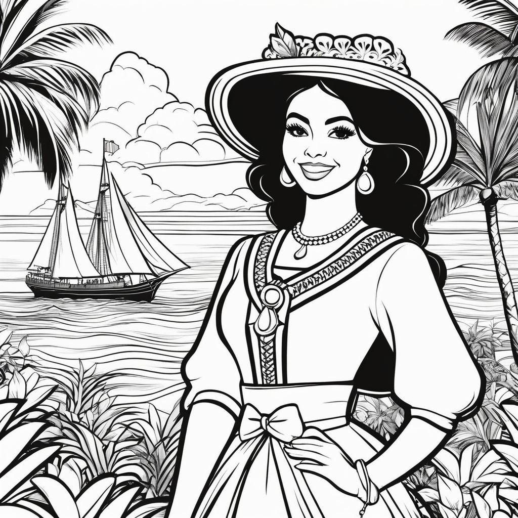 Melanted lady with curly hair reading a book coloring page white and black
