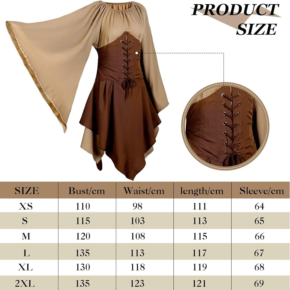 Jadive pcs women renaissance medieval dress fairy elf traditional irish viking costume elf ear for halloween cosplay party brown khaki large clothing shoes jewelry