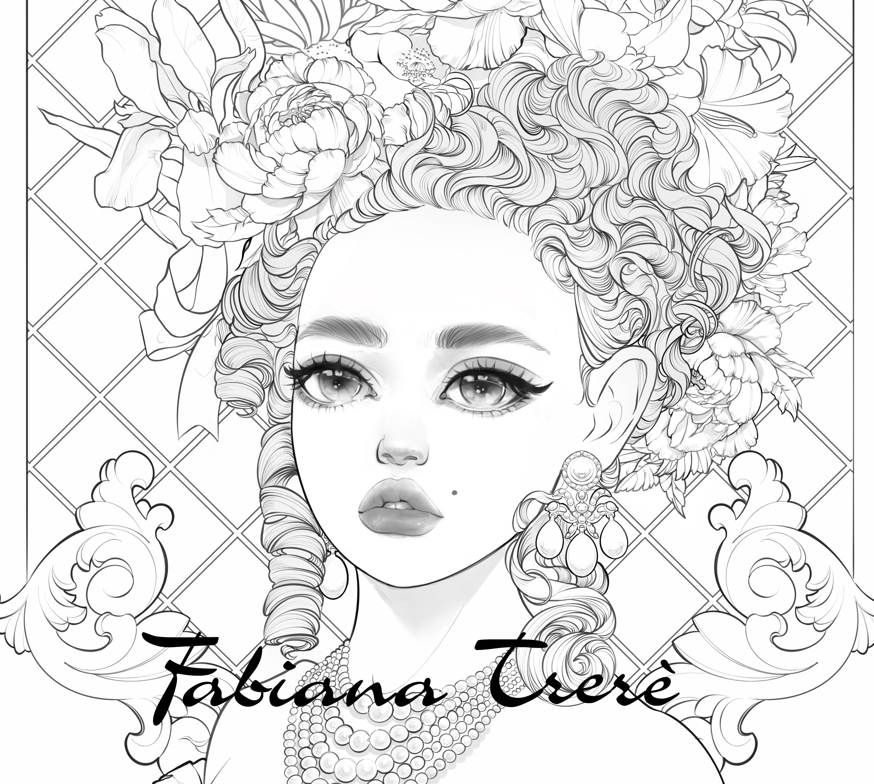 Marie antoinette queen of france historical digital stamp coloring line art coloring page for adults grayscale instant download