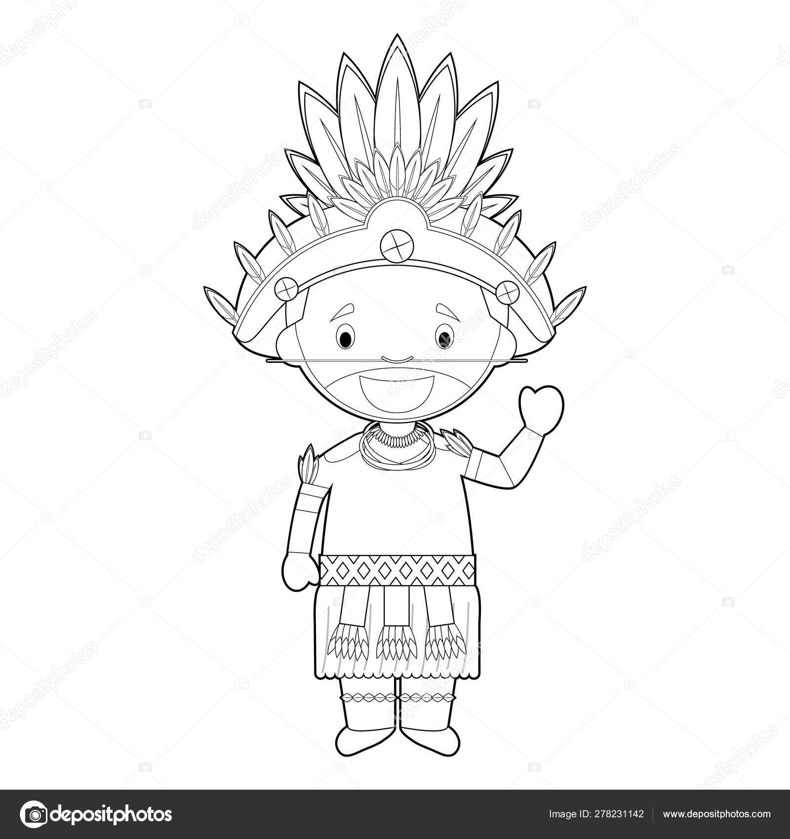 Easy coloring cartoon character papua new guinea dani tribe dressed stock vector by asantosg