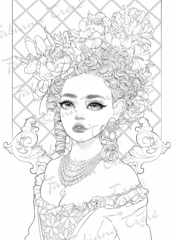 Marie antoinette queen of france historical digital stamp coloring line art coloring page for adults grayscale instant download