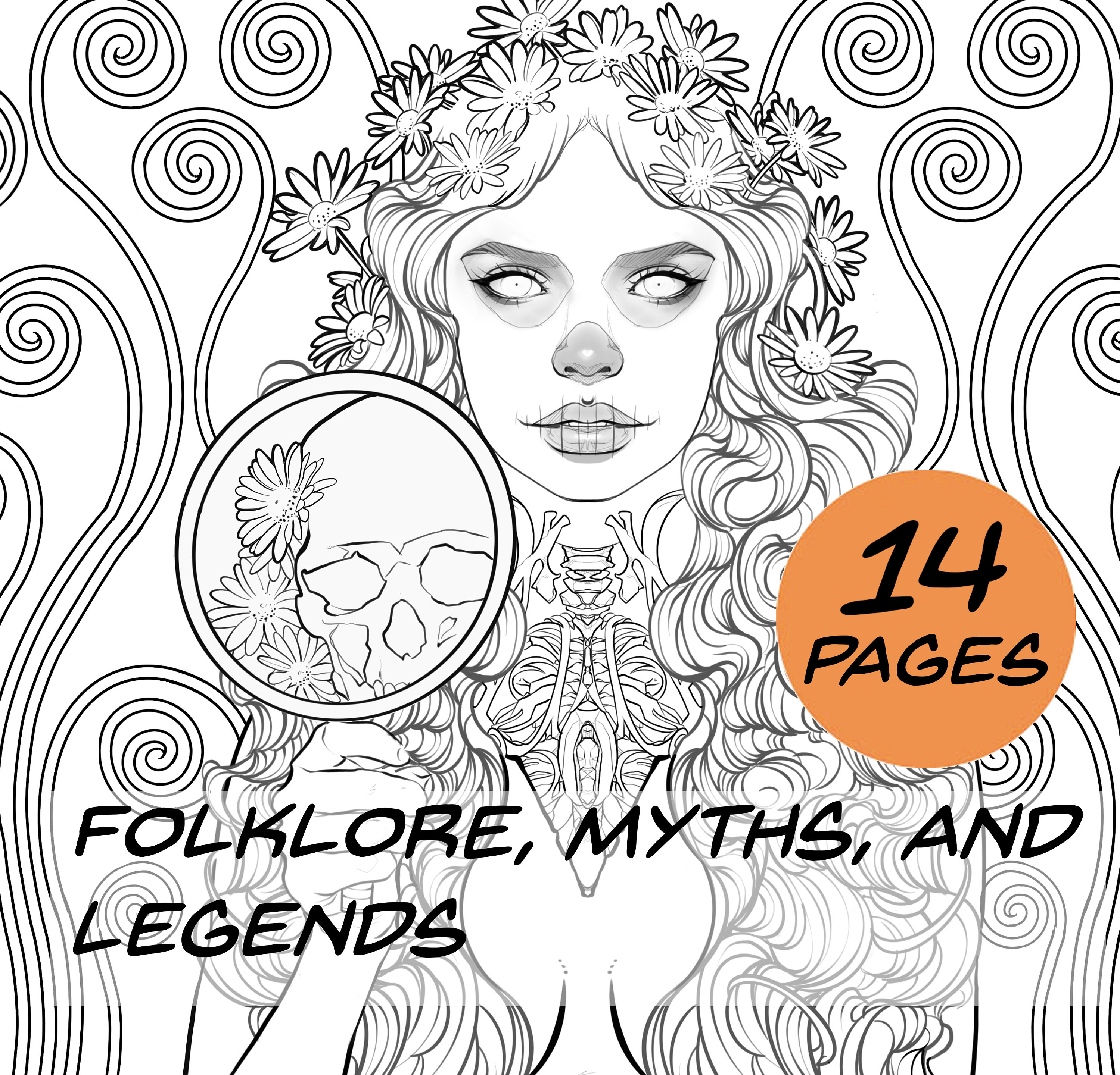 Folklore myths and legends horror halloween coloring book pages premium line art digital stamp fantasy jpeg instant download