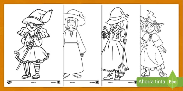 Hojas de colorear dibujos de brujas infantil halloween