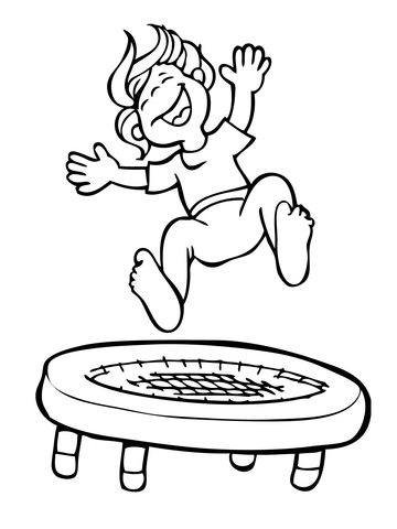 Kid jumping on the trampoline coloring page free printable coloring pages