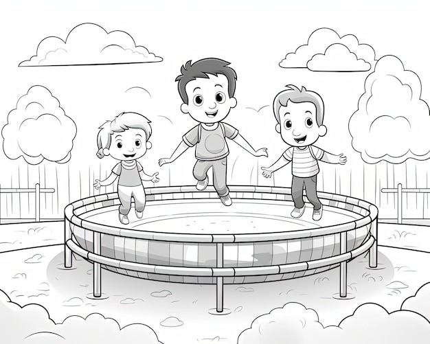 Premium ai image kids and trampoline coloring page with a in the style of contrasting backgrounds