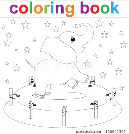 Baby elephant jumping on a trampoline coloring