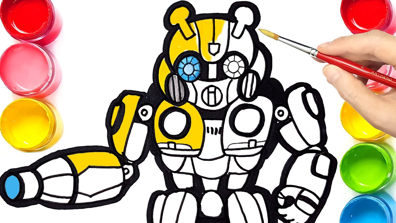 Learn colors with transformers bumblebee drawing coloring pages for kids bonbon toy art