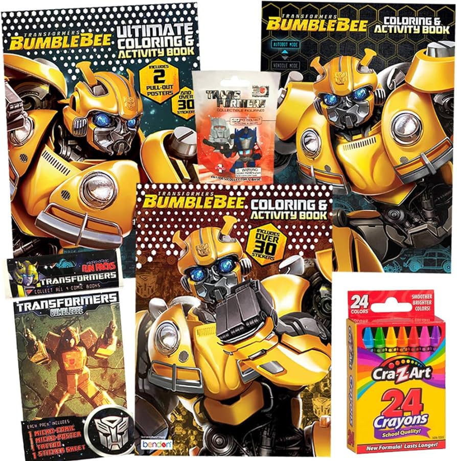 Colorboxcrate transformers bumblebee coloring book toy set pack includes transformers activity books transformers comic transformers action figure blind bag crayons for children ages to toys
