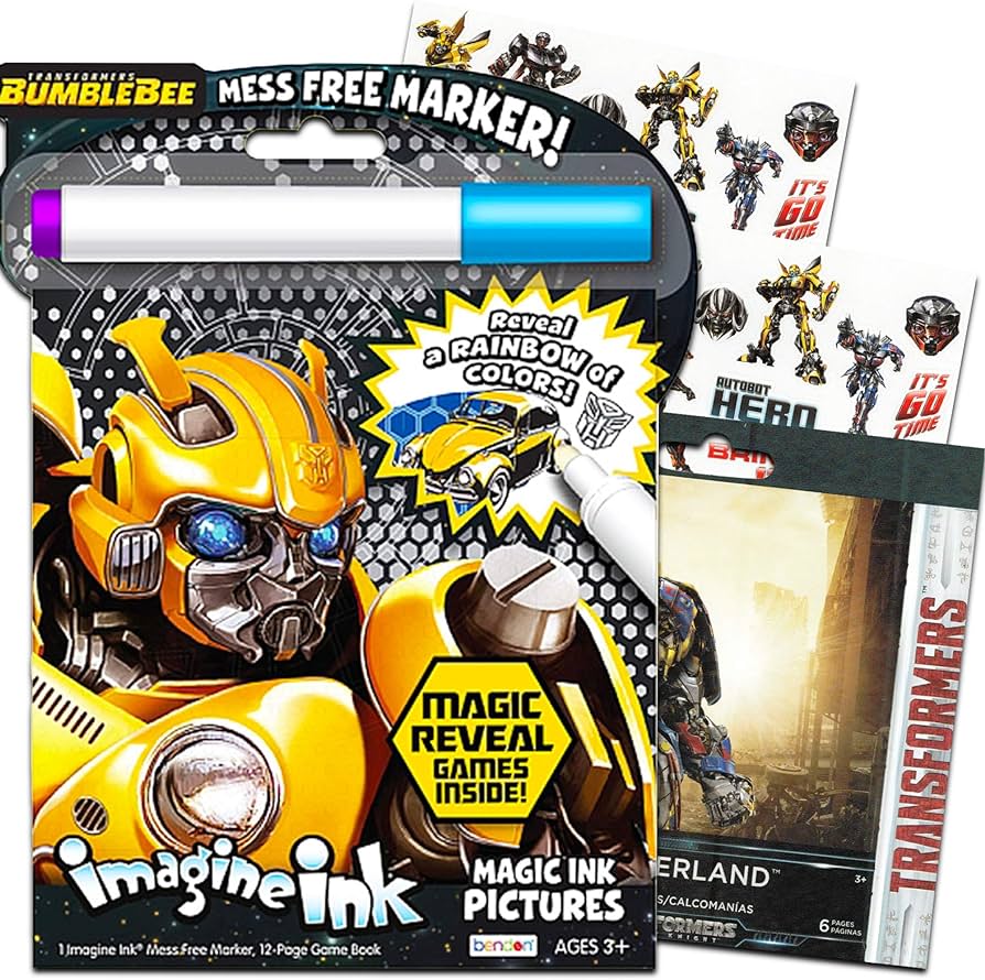 Transformers imagine ink coloring book bundle with stickers includes mess