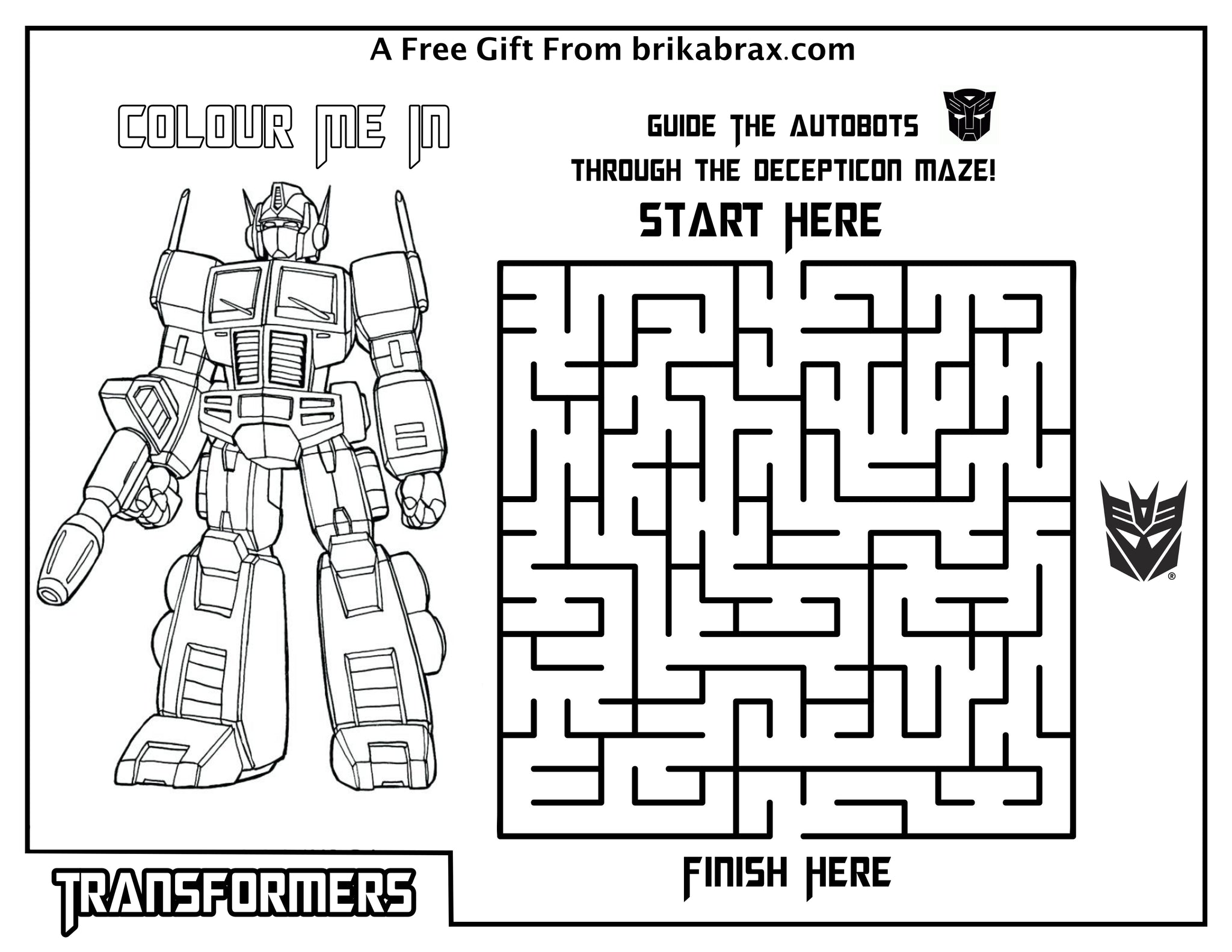 Free printable transformers colouring sheet â