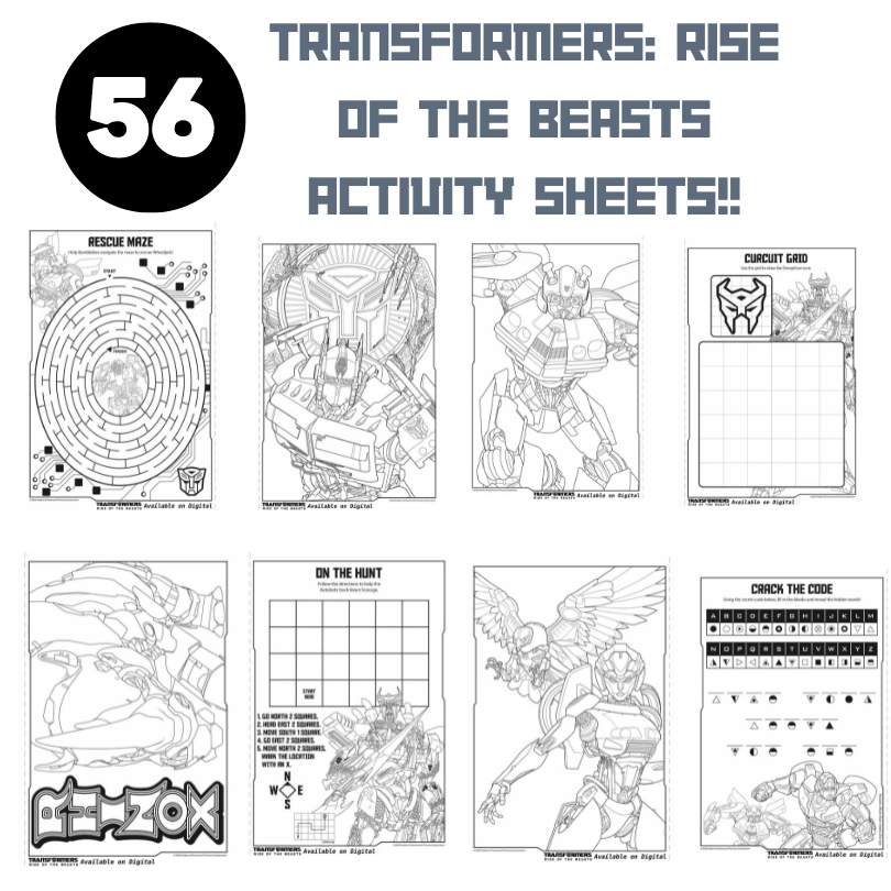 Transformers rise of the beasts free activity sheets and coloring pages