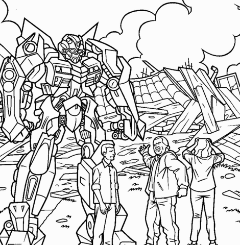 Transformers and humans coloring page free printable coloring pages