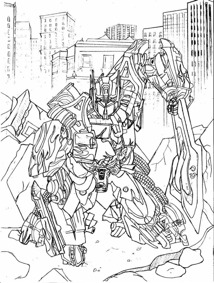 Optimus prime in battle coloring page