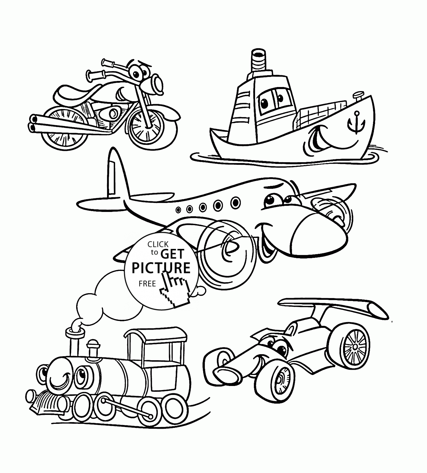 Cartoon transport set coloring page for toddlers transportation coloring pages printables free