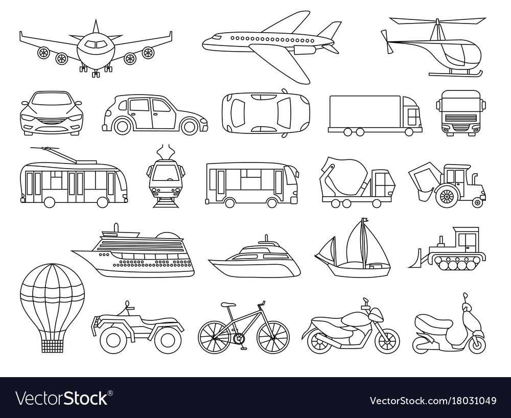 Toy transport set to be colored coloring book vector image