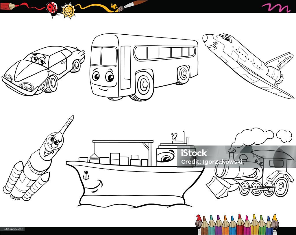 Transport vehicles coloring page stock illustration