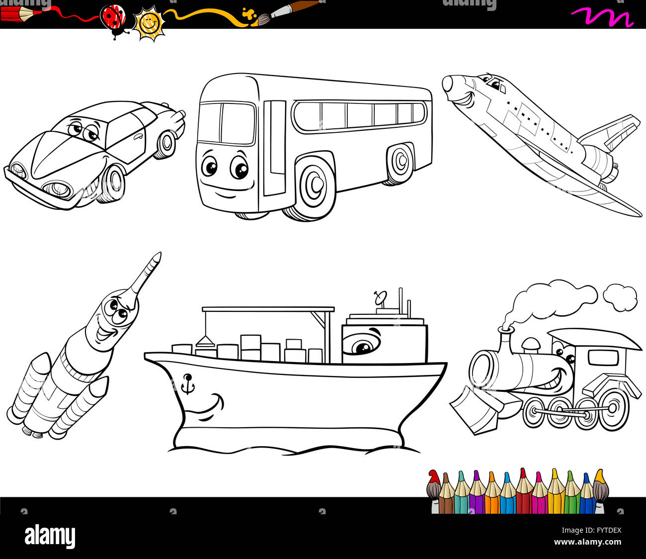 Transport vehicles coloring page stock photo