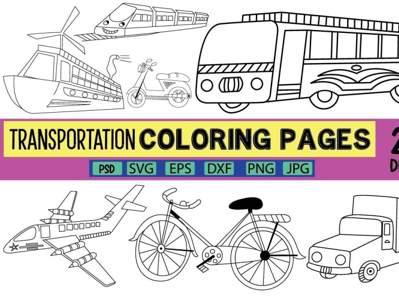 Transportation coloring pages bundle by sublimation store on