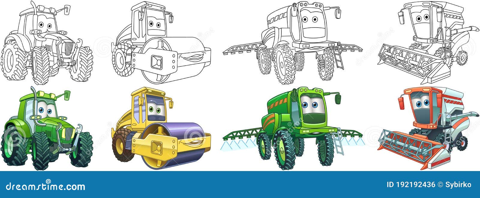 Coloring pages for kids farm tractors stock vector