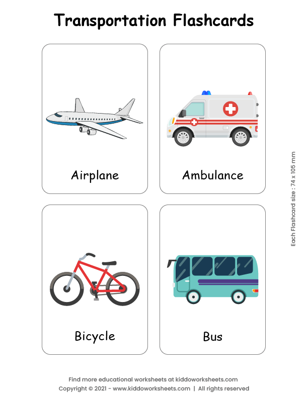 Free printable transportation flashcards worksheet