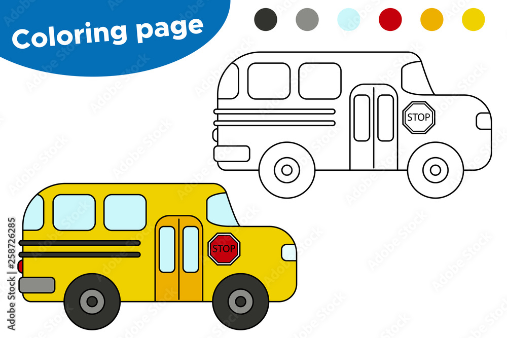 Coloring page for kids vector cartoon school bus learning transportation for preschool children vector