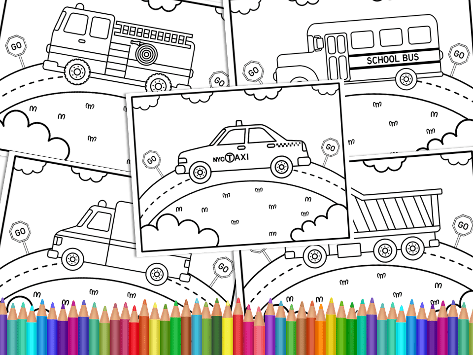 Transport transportation coloring book pages for kids