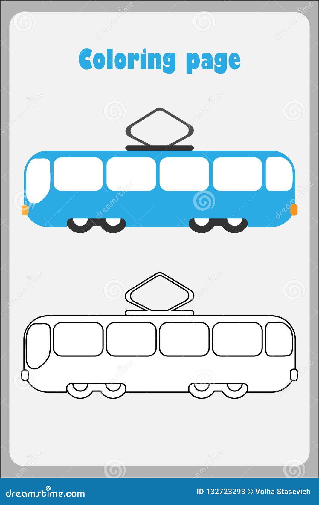 Tram in cartoon style coloring page education paper game for the development of children kids preschool activity printable stock illustration