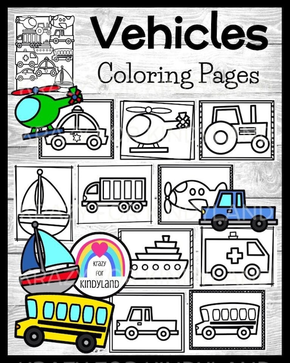 Vehicles coloring pages booklet for transportation car truck airplane boat kids coloring pages coloring book kids coloring sheets