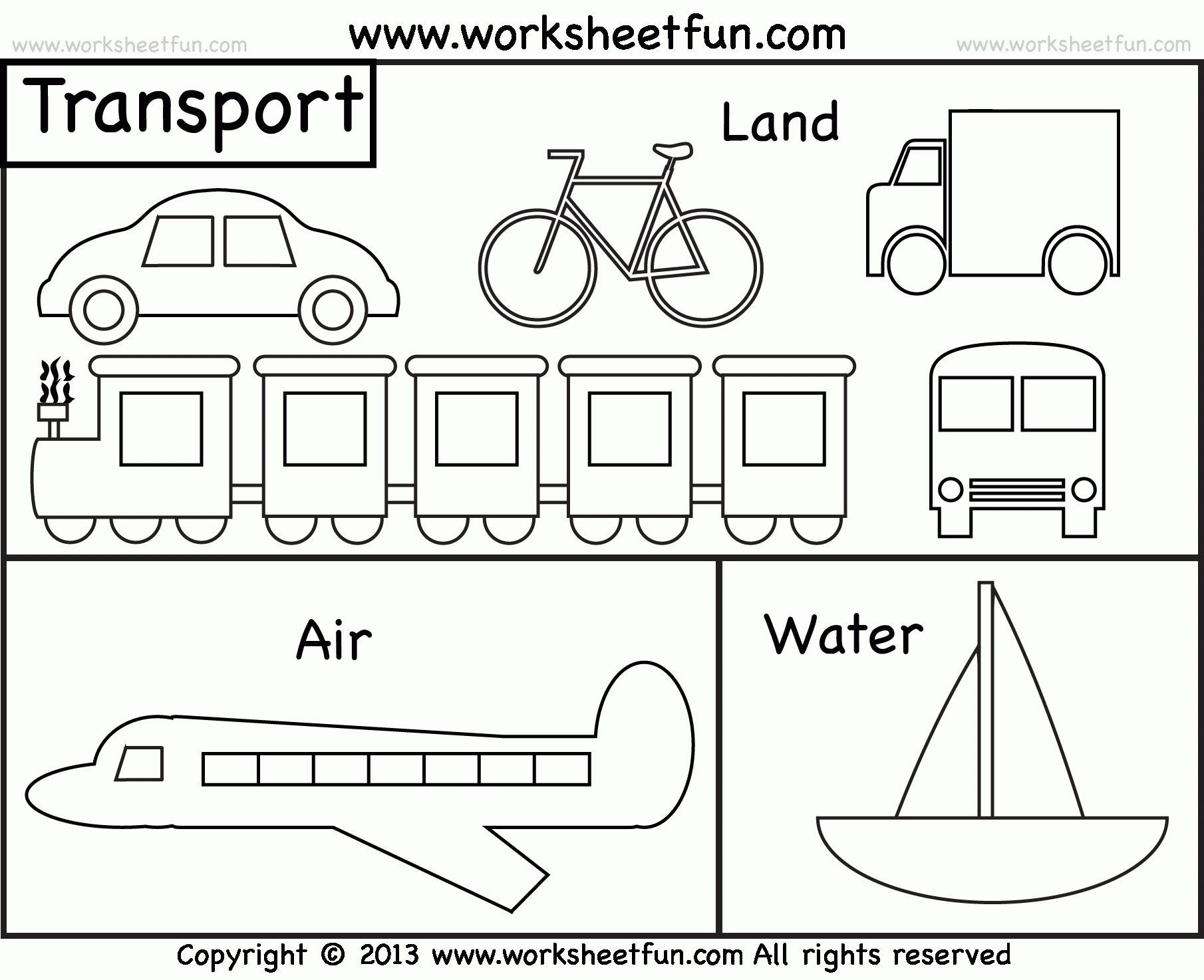 Types of transportation worksheets for kindergarten