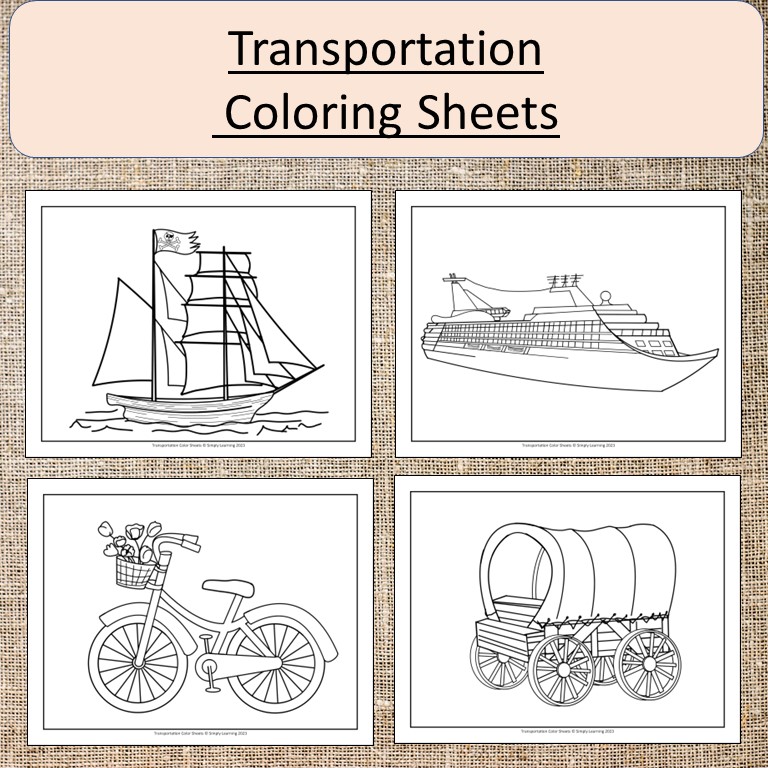 Transportation color sheets pages art car airplane horse made by teachers