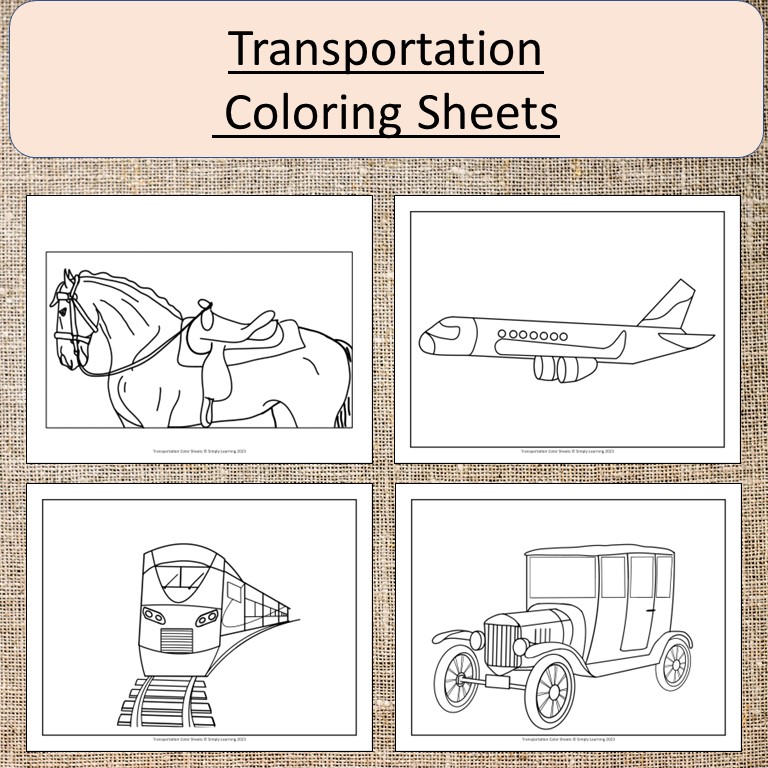 Transportation color sheets pages art car airplane horse made by teachers