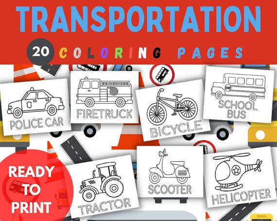 Transportation coloring pages vehicle coloring pages for kids transportation activity party activity books party activity sheets