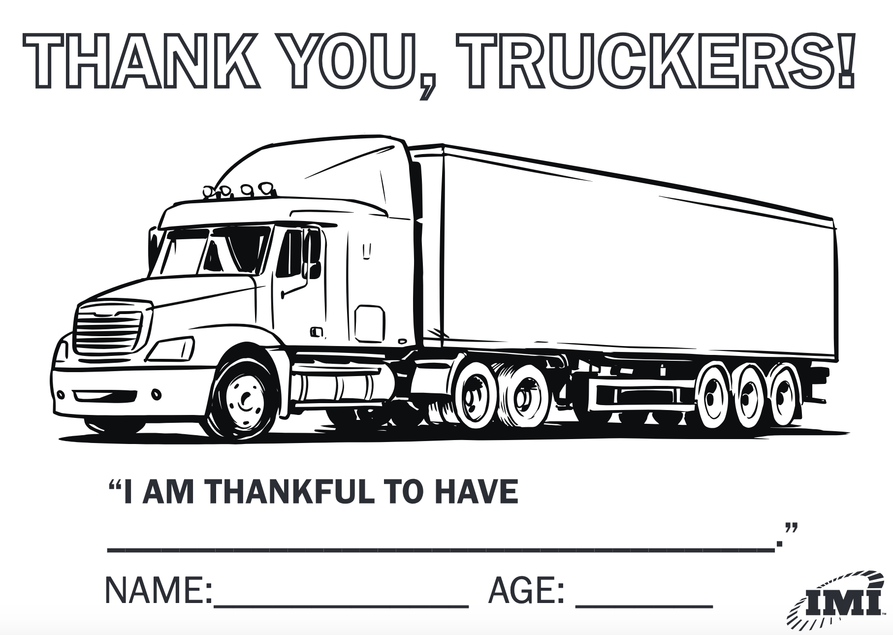 Thank a trucker coloring page