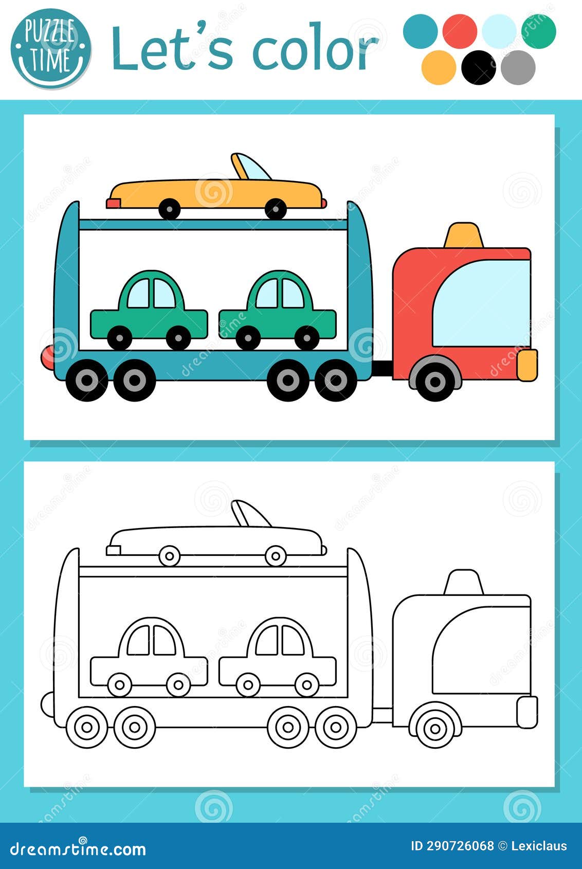 Transportation coloring page for children with tow truck vector water transport outline illustration stock vector