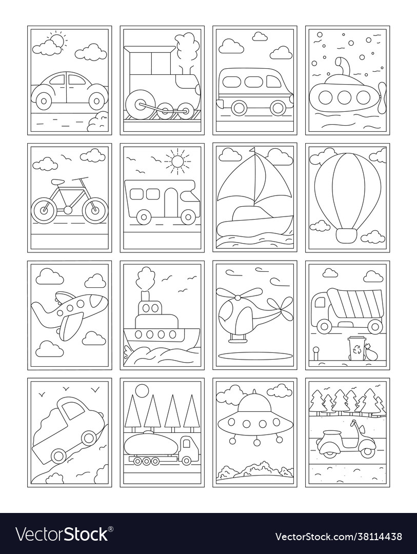 Learn transportation coloring pages royalty free vector