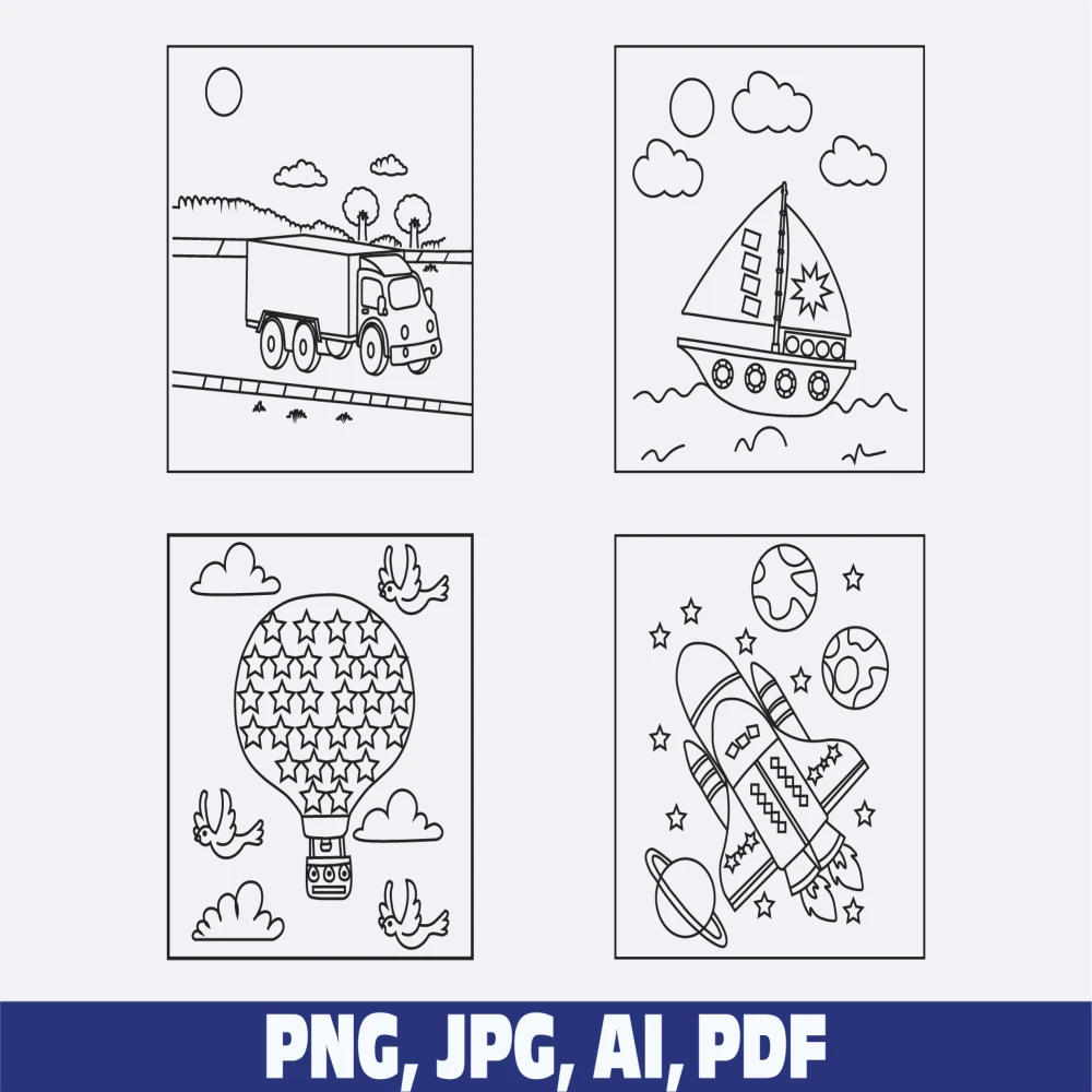 Transportation coloring pages transportation coloring pages for kids vehicle coloring pages transportation birthday vehicle coloring pages boys girls activity instant download