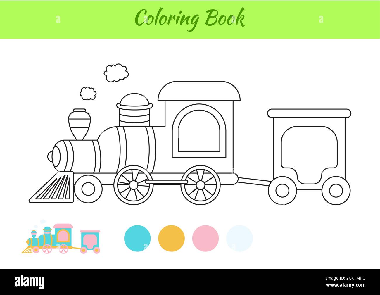 Coloring book train for children educational activity page for preschool years kids and toddlers with transport printable worksheet cartoon colorfu stock vector image art